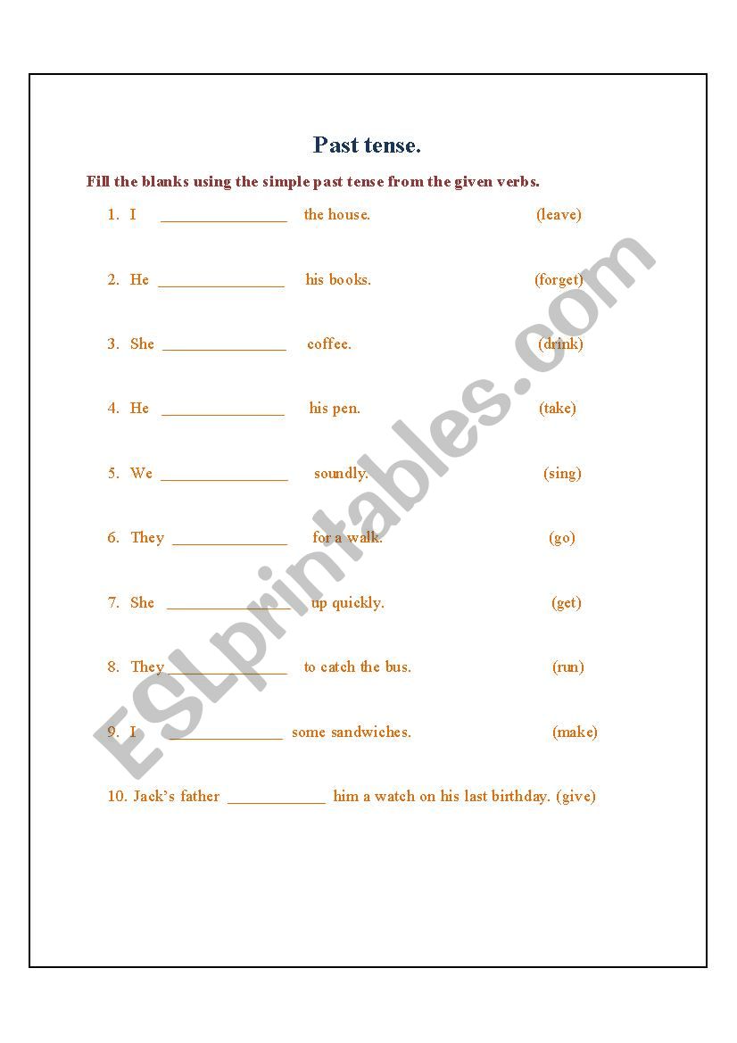 past tense worksheet