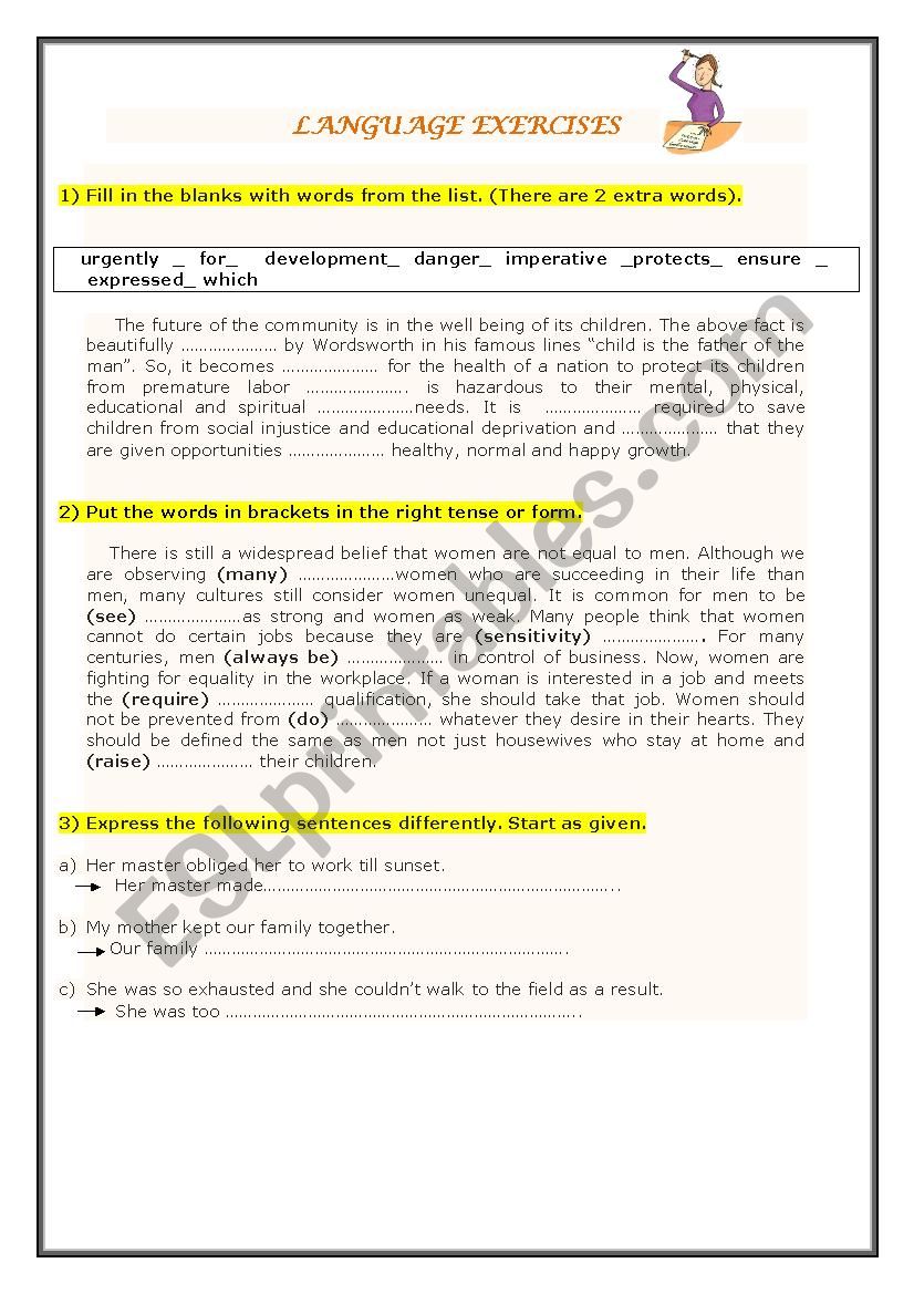 language exercises worksheet