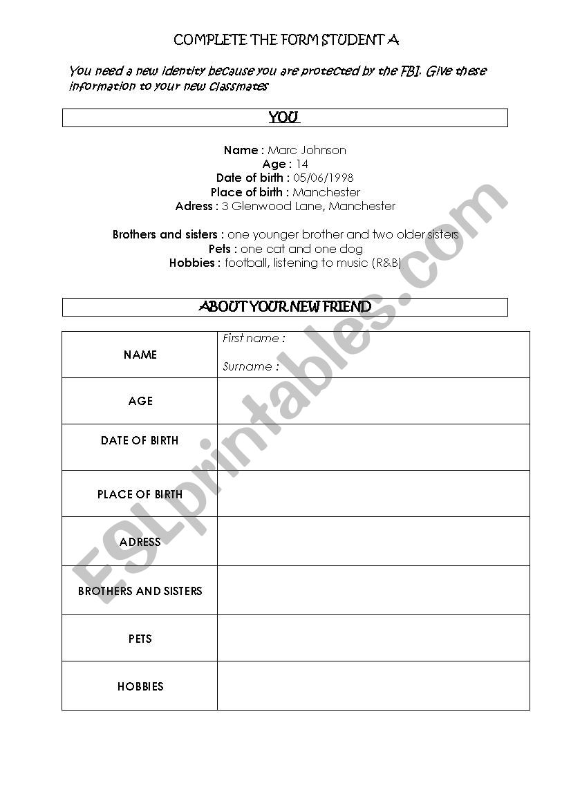 Introduce Yourself worksheet