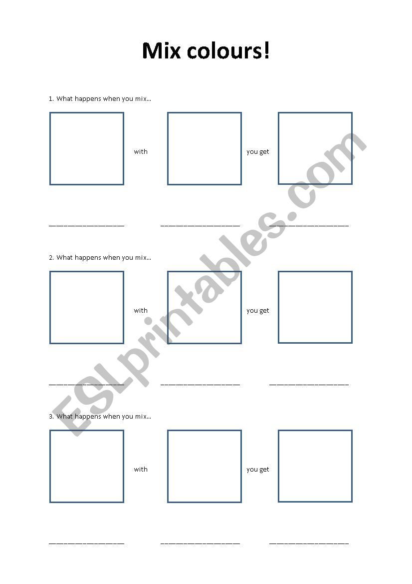 Mixing colours worksheet