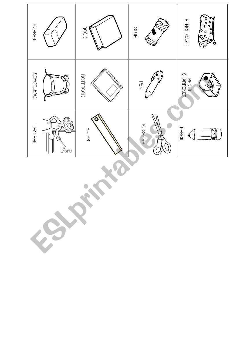 School objects vocabulary worksheet