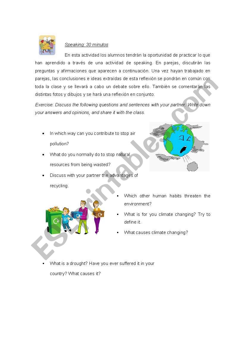 Speaking environment. Part 1 worksheet