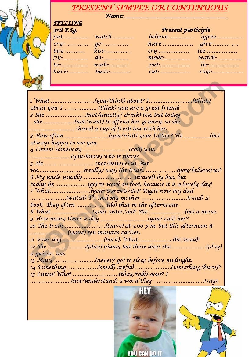 PRESENT SIMPLE OR CONTINUOUS worksheet