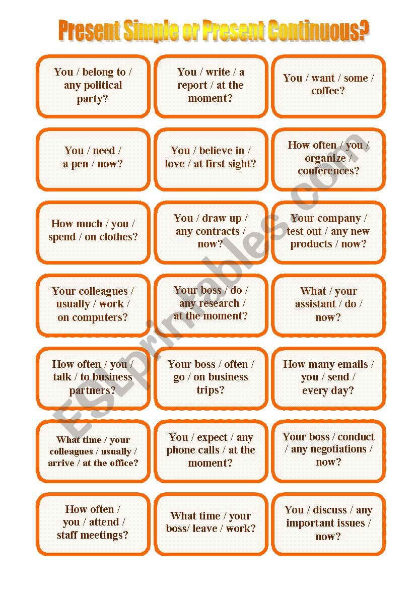 Question Cards worksheet