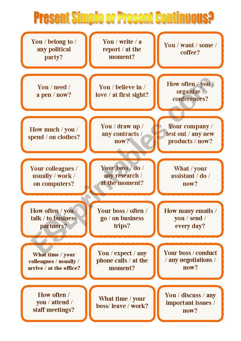Question Cards worksheet