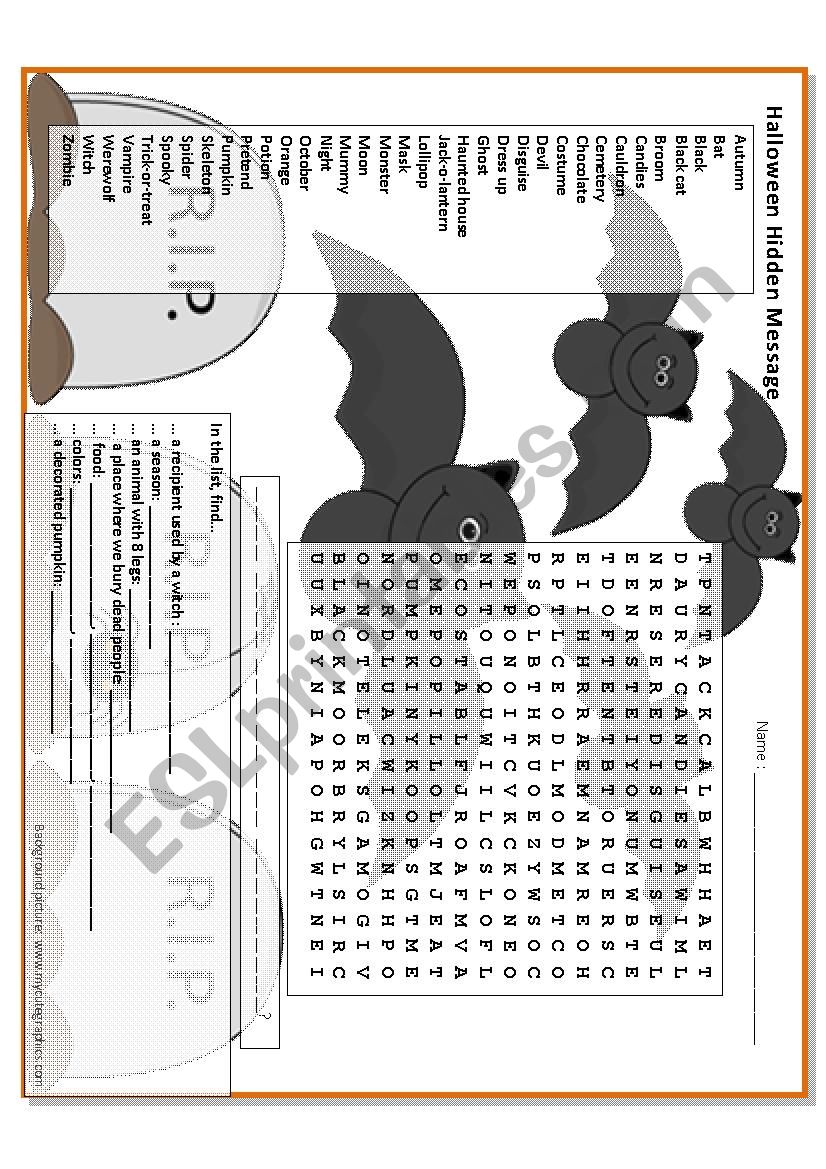 Halloween Hidden Message worksheet