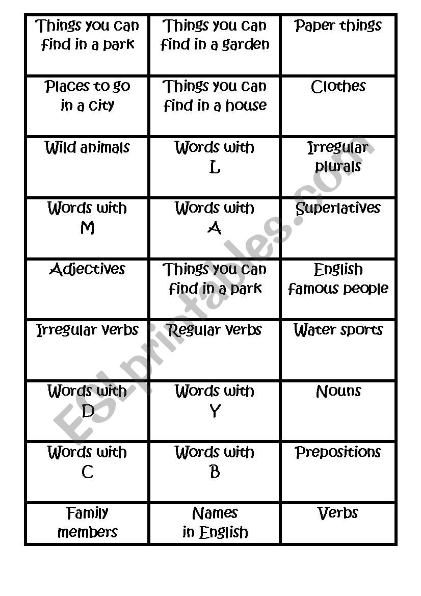 General Vocabulary Cards worksheet