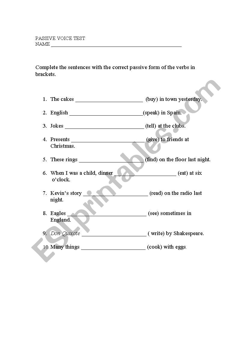 passive voice test worksheet