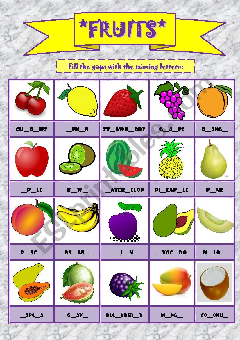 FRUITS: PICTIONARY worksheet