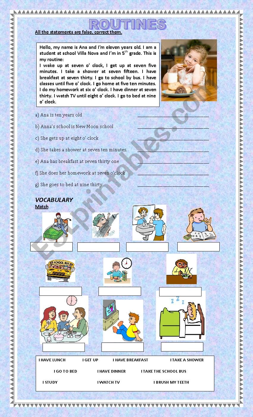 Routines worksheet