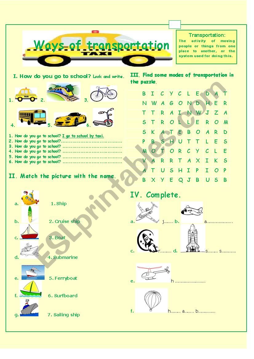 WAYS OF TRANSPORTATION worksheet