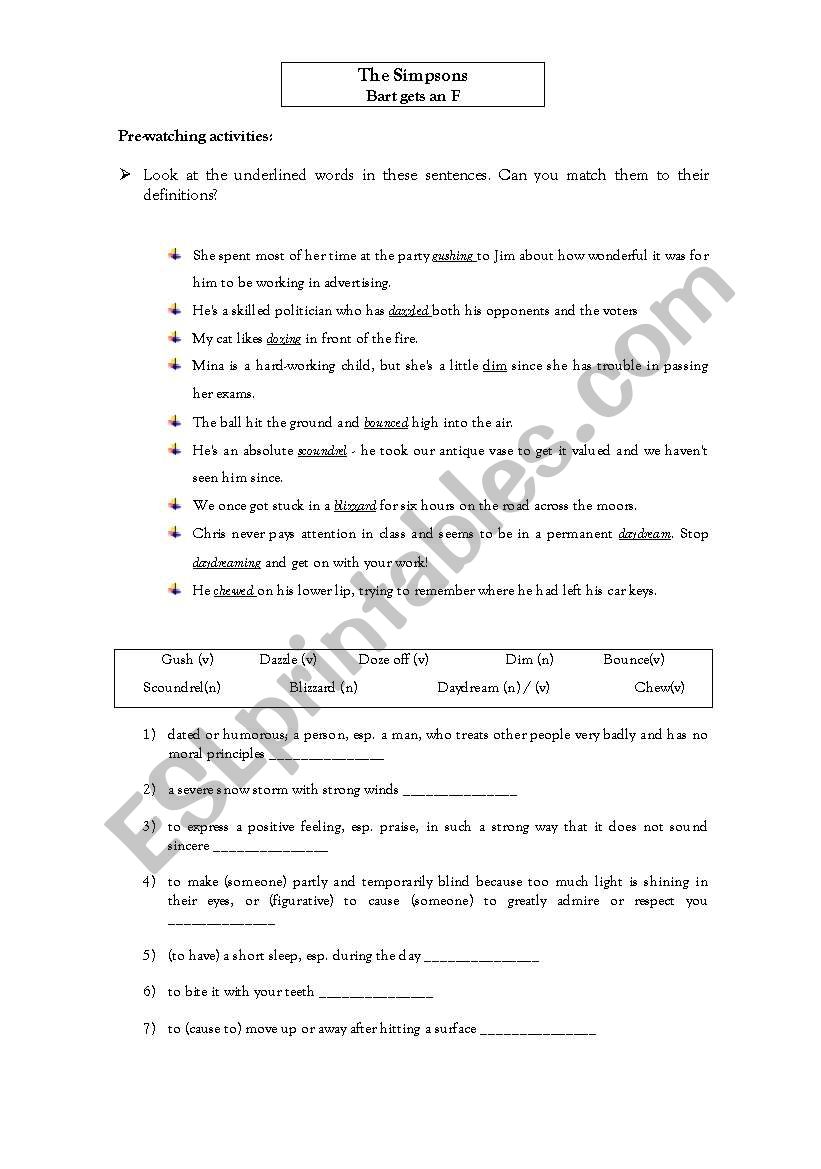 Bart gets and F worksheet