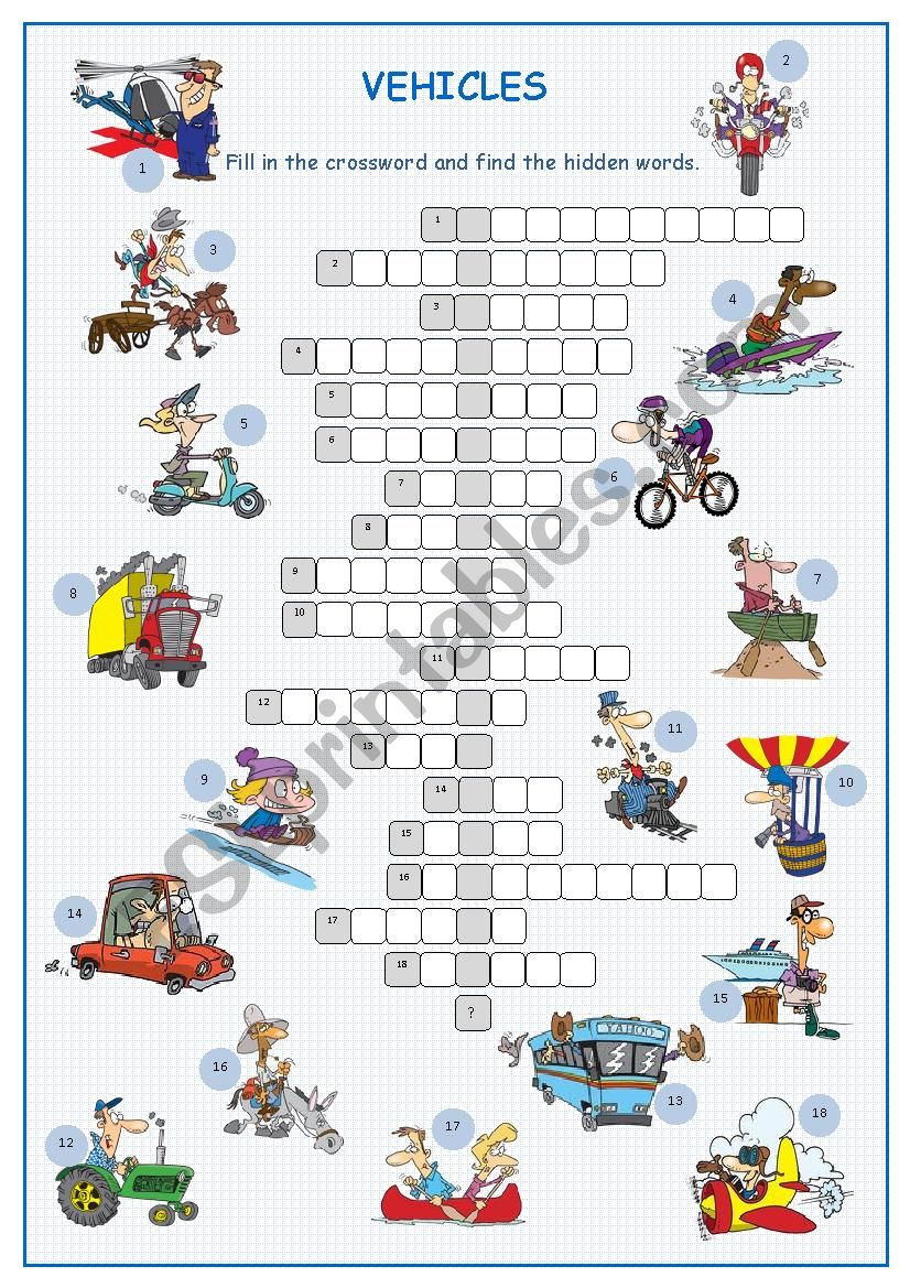 Vehicles Crossword Puzzle worksheet