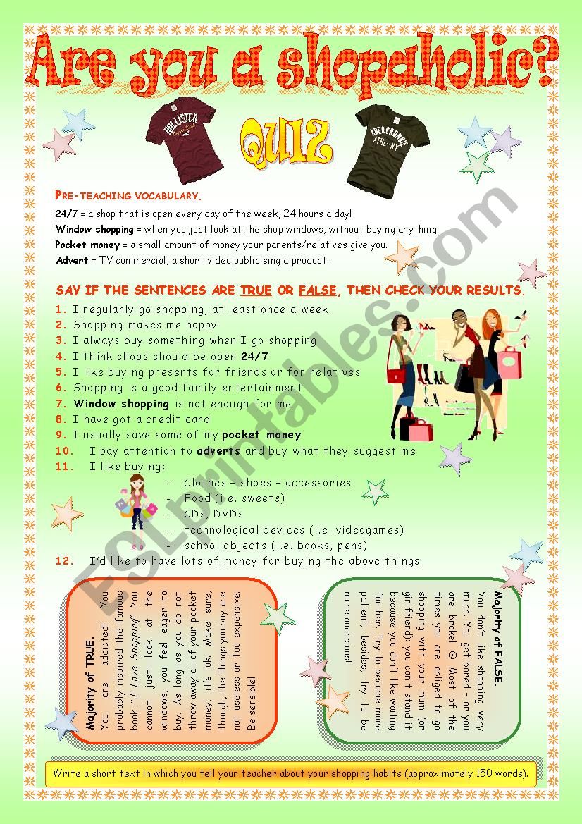 Shopping - a quiz worksheet