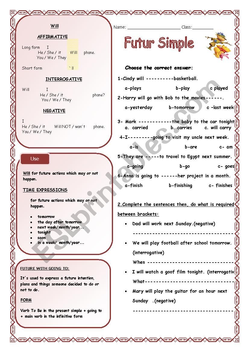 future simple worksheet