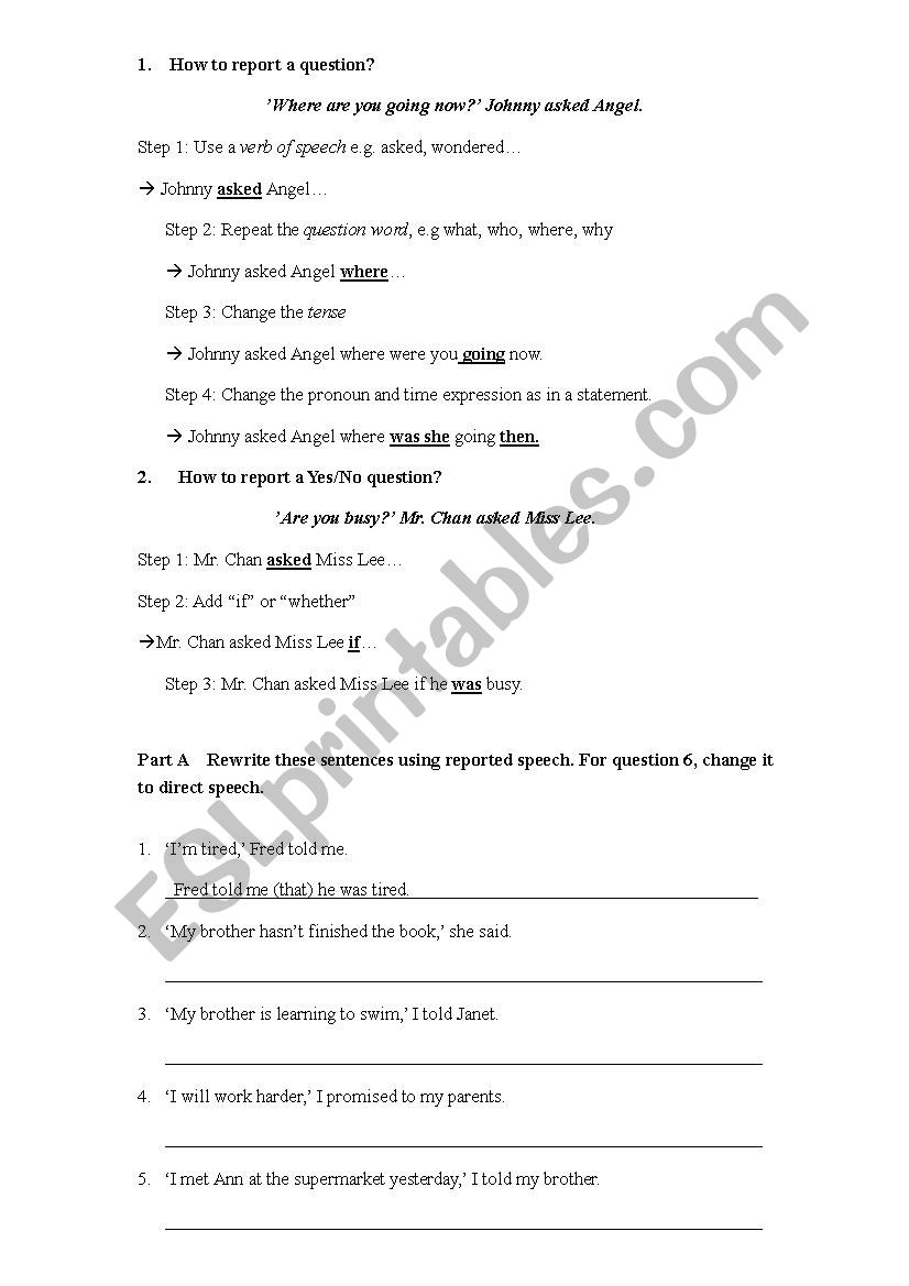 Graded Reported Speech worksheet