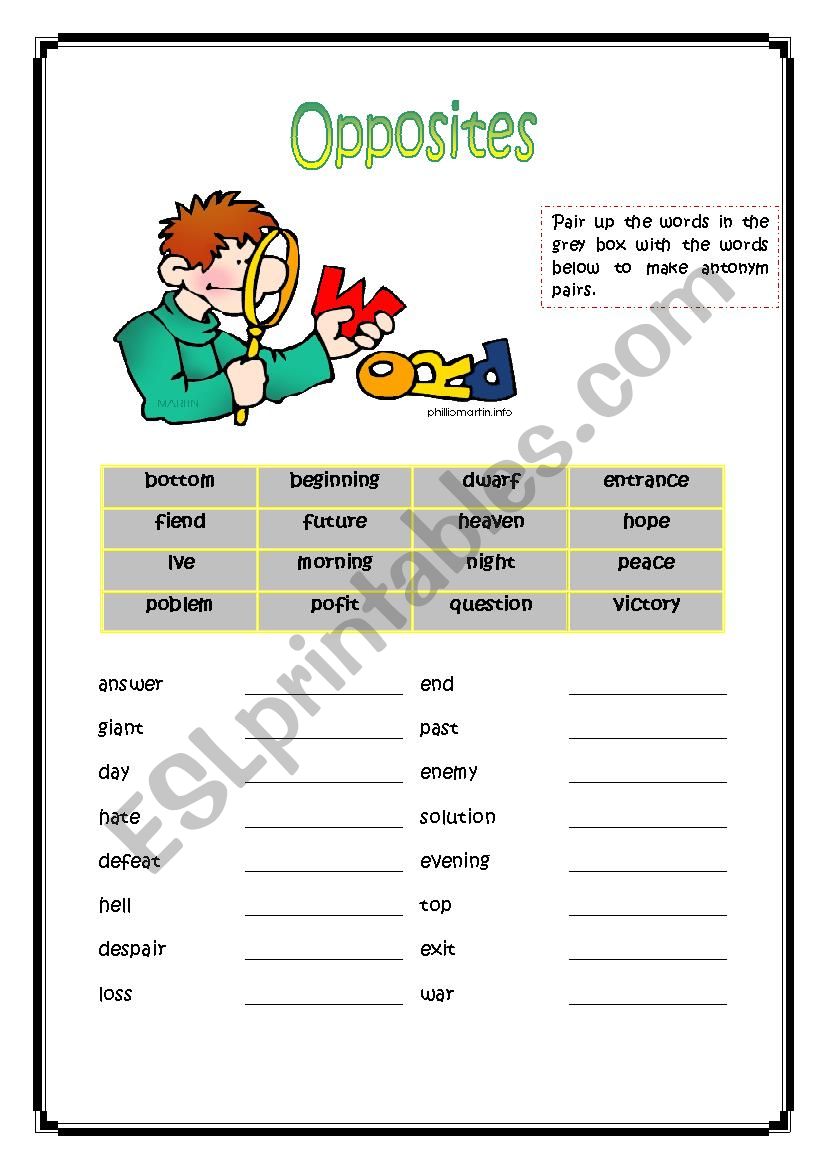 Opposites worksheet