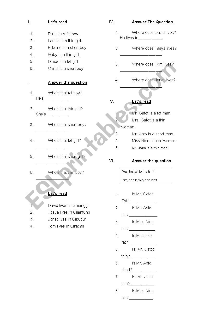 personal information worksheet
