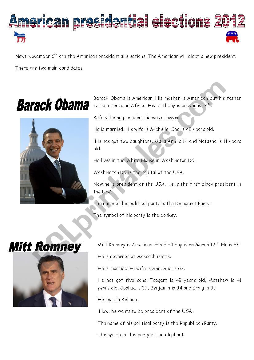 American elections worksheet