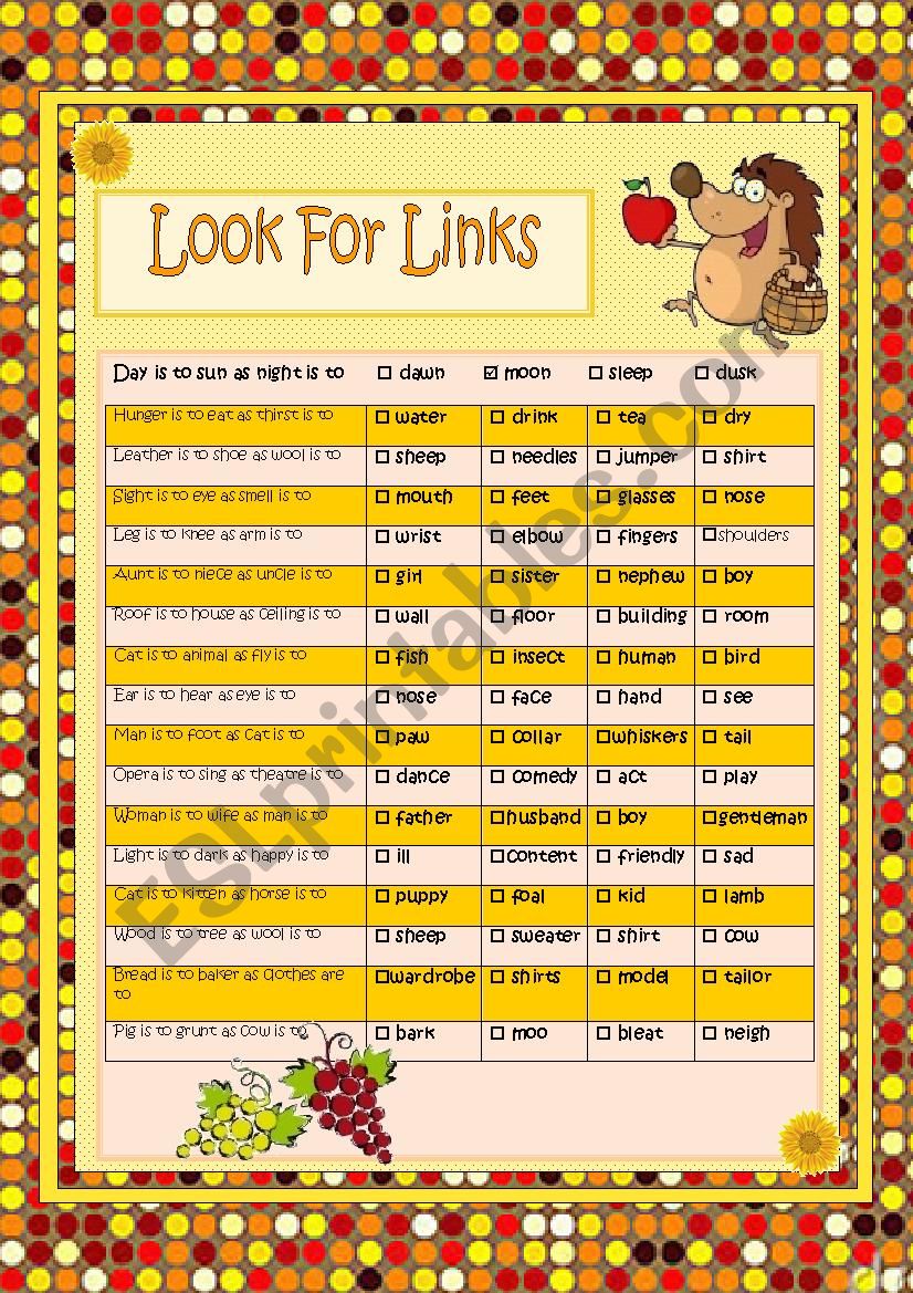 Look for Links worksheet