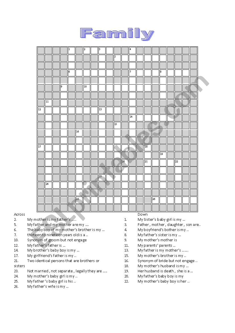 Family Crossword  worksheet