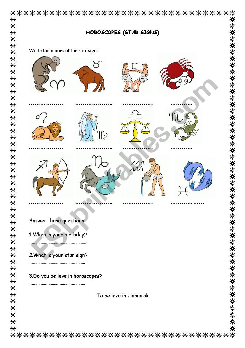horoscopes worksheet