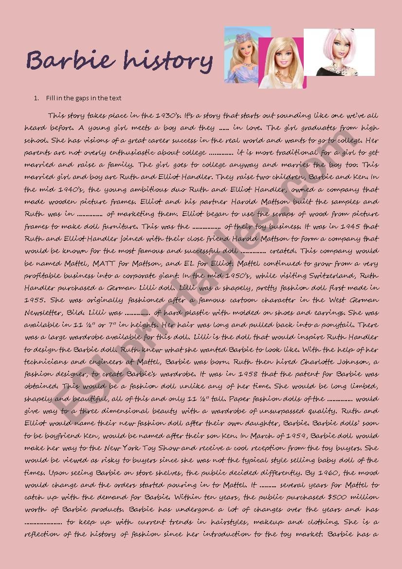 Barbie history worksheet