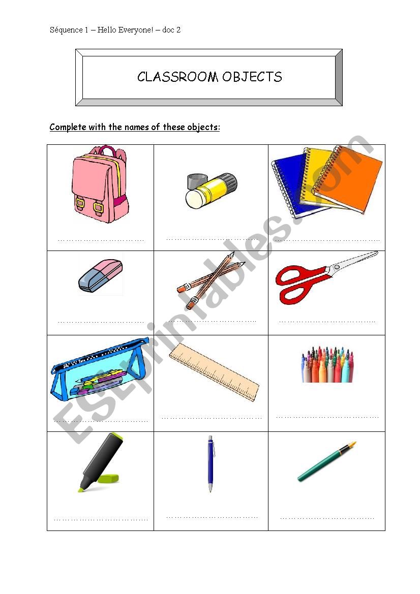 Classroom objects worksheet