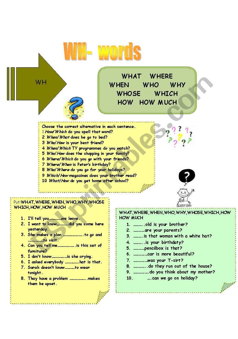 WH words worksheet