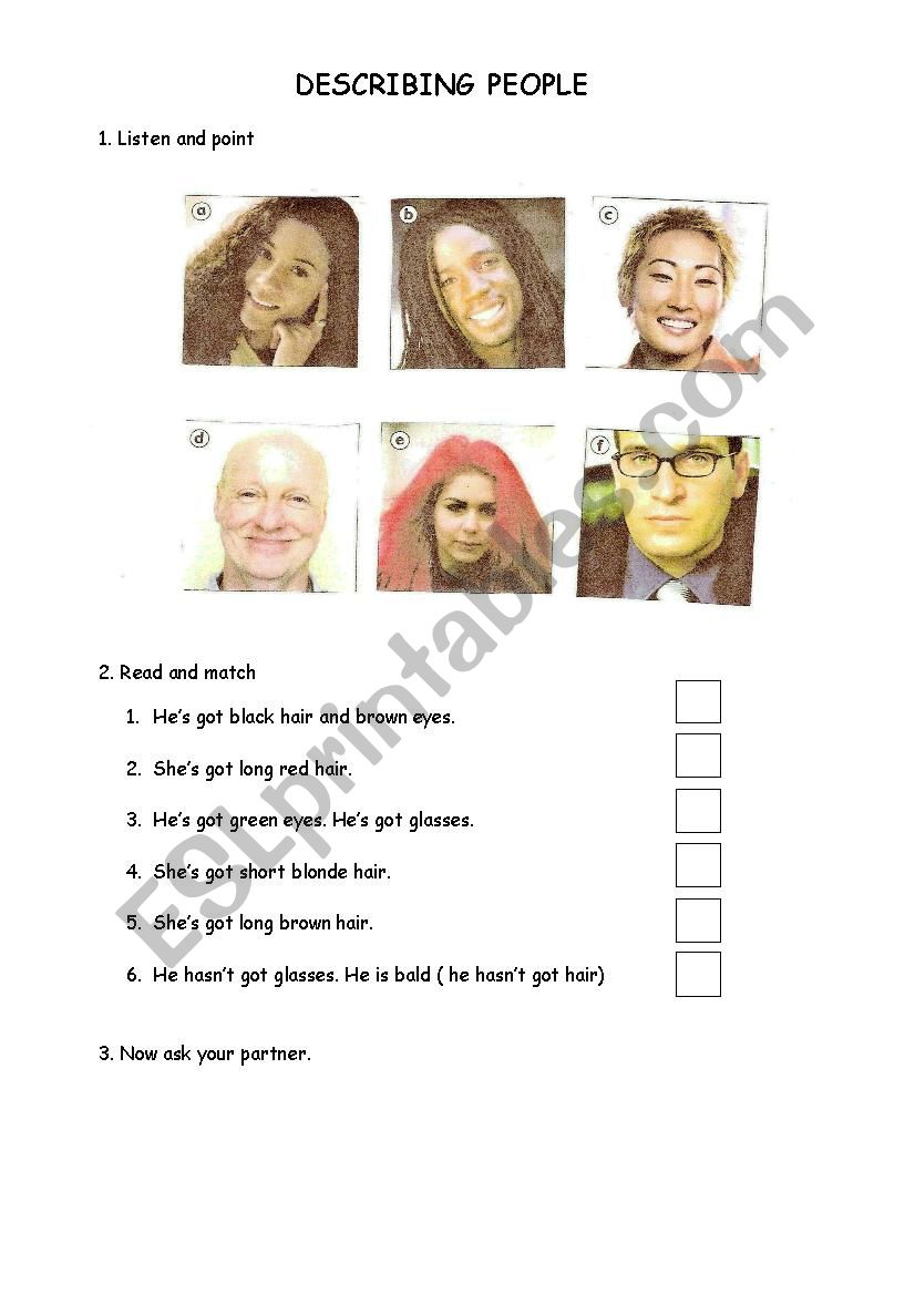 DESCRIBING PEOPLE worksheet