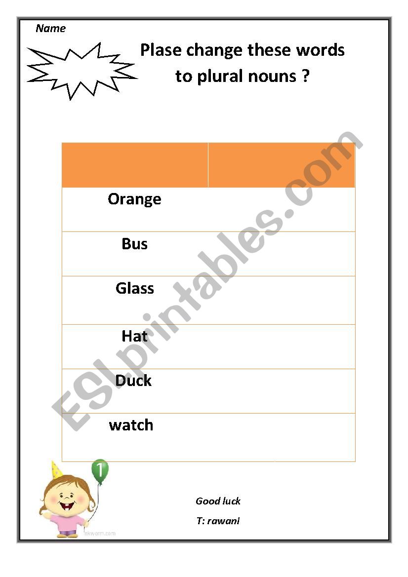 plural nouns  worksheet