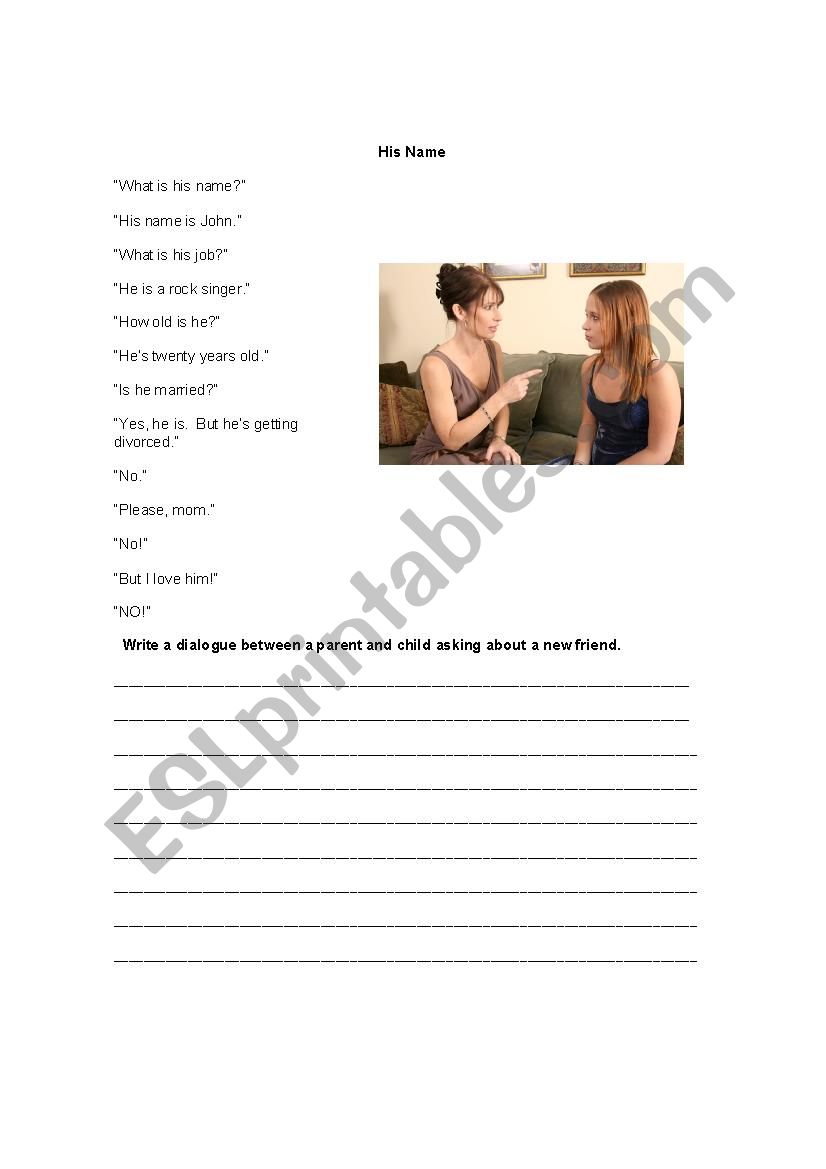 His Name worksheet