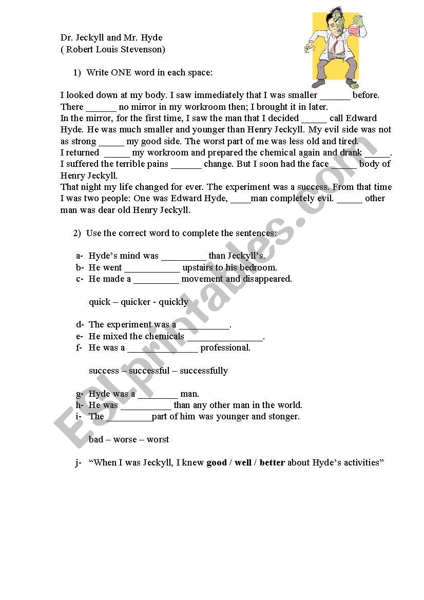 Dr. Jeckyll and Mr. Hyde worksheet