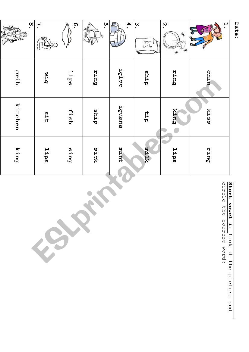 Short vowel i sound worksheet