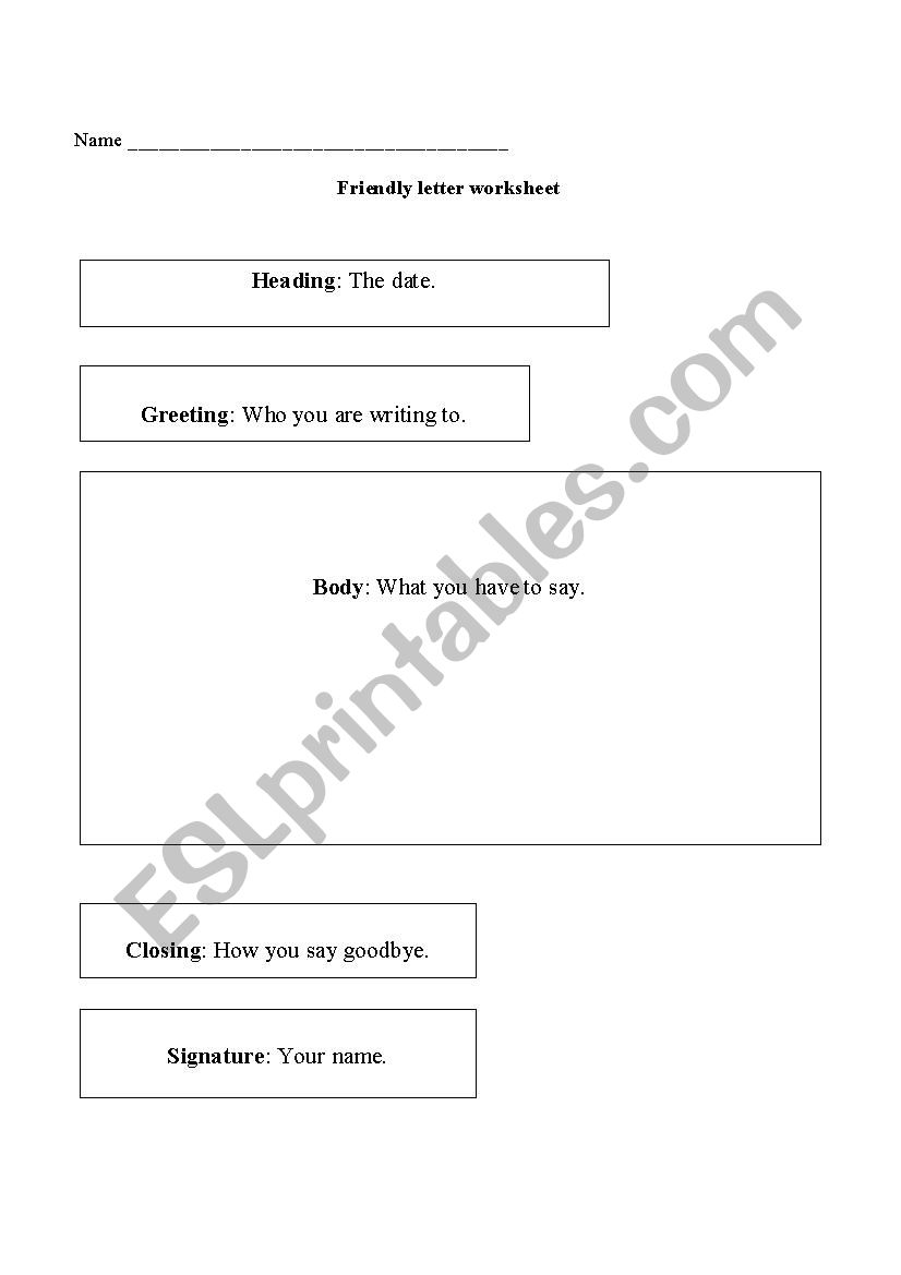 Friendly Letter Cut & Paste worksheet