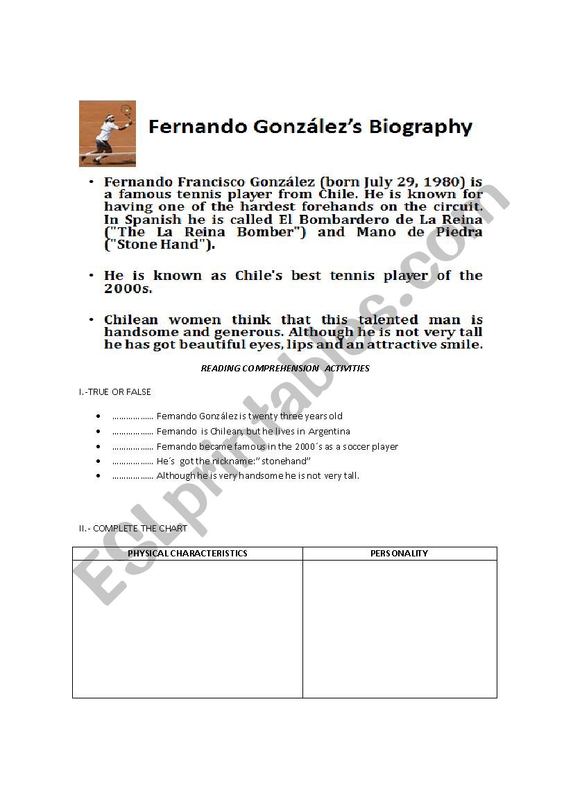 reading comprehension about Fernando Gonzlez
