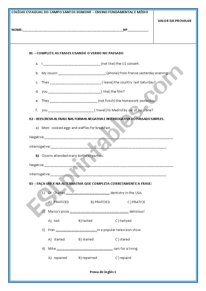 Englisk test worksheet