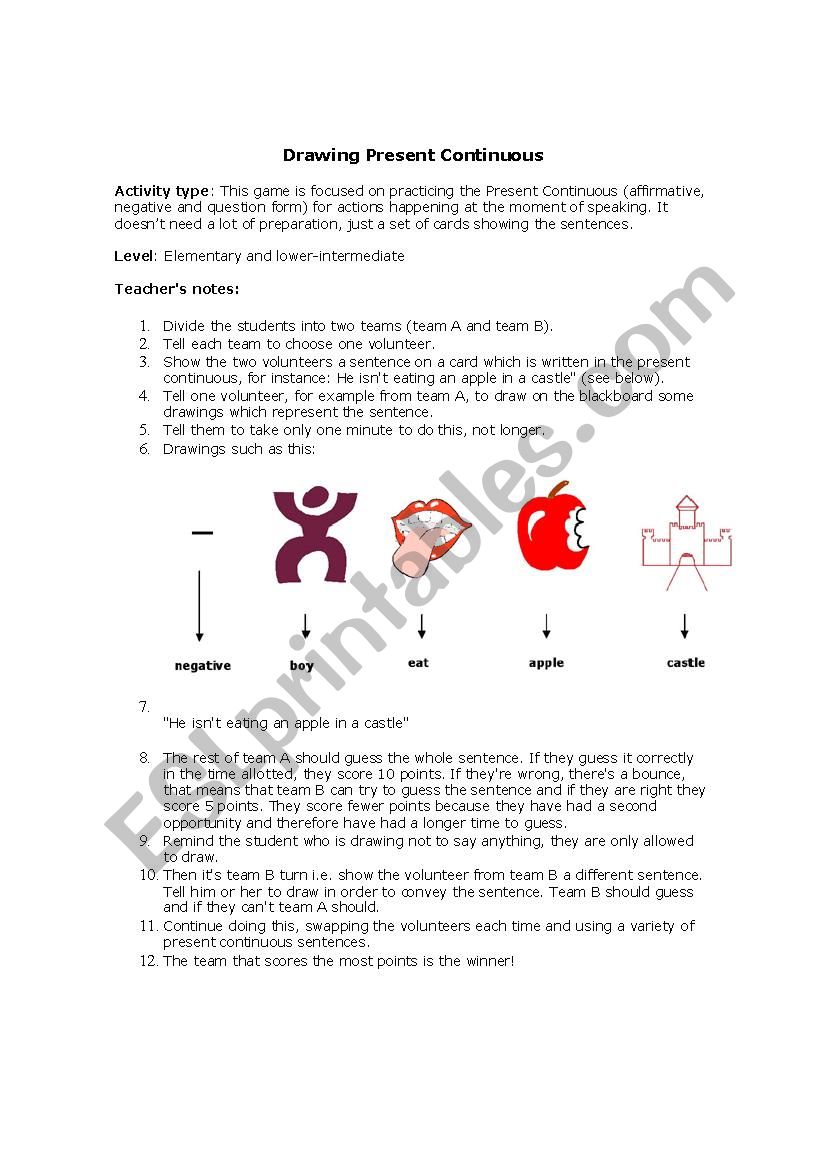 Drawing Present Continuous worksheet