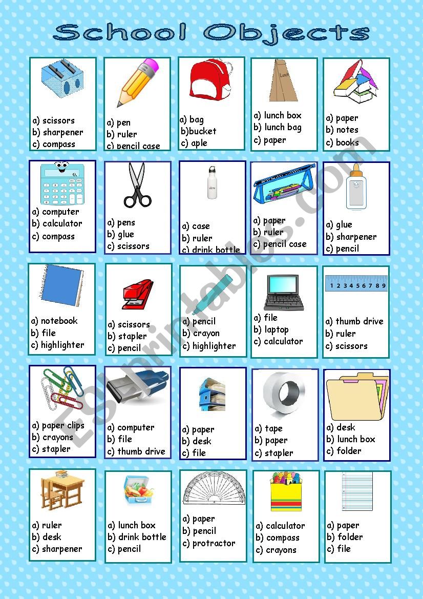 School Objects worksheet