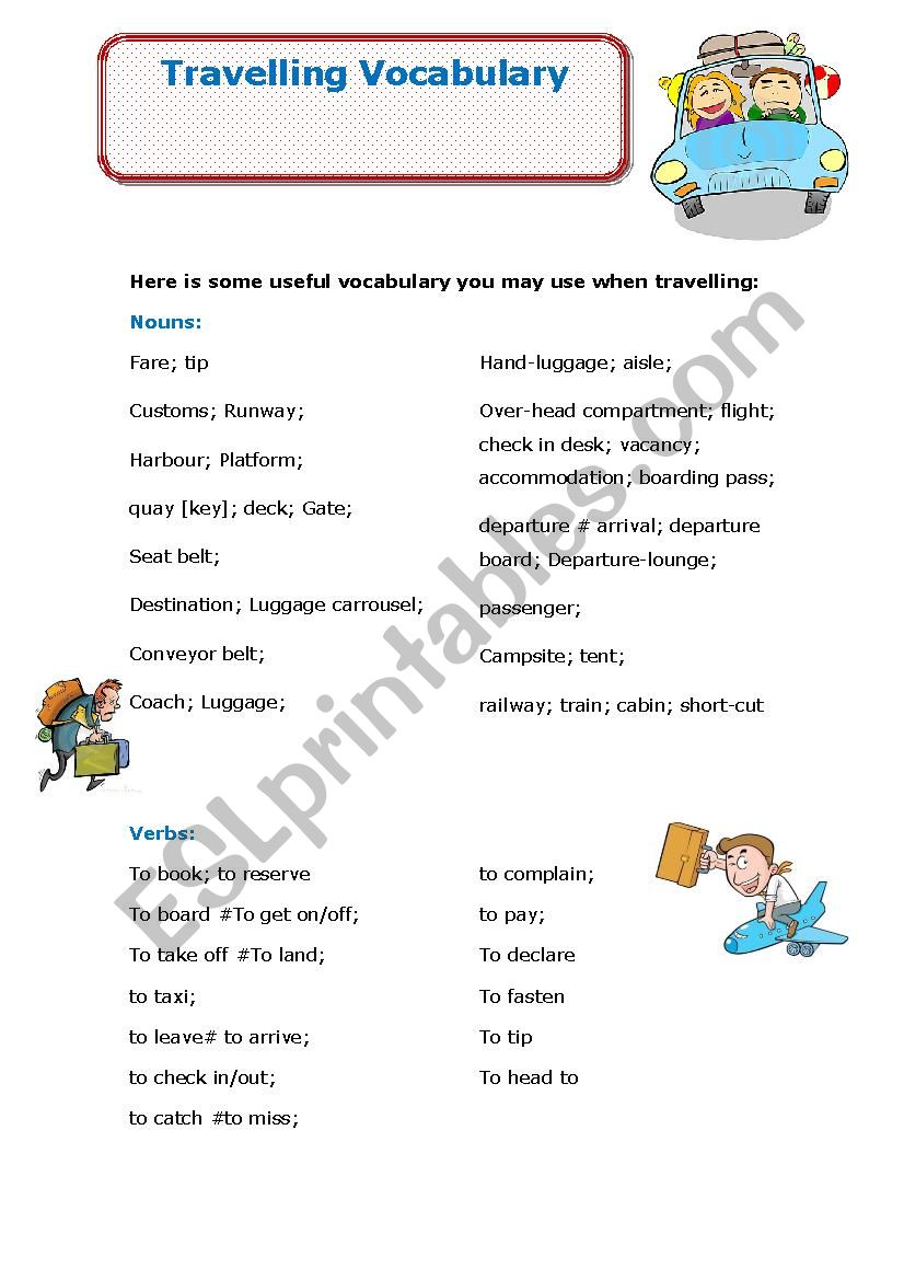 Travelling vocabulary worksheet