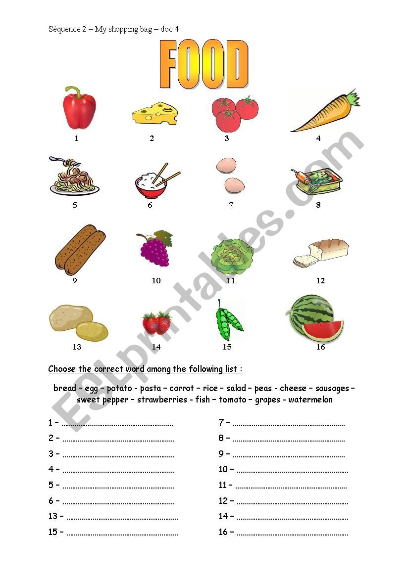Food worksheet