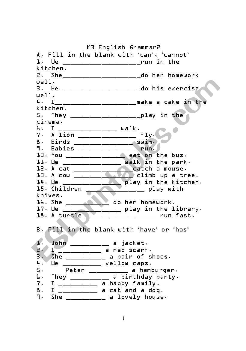 Grammar for pre-school children