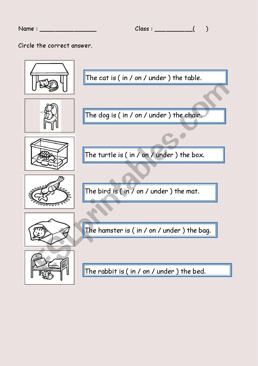 Preposition worksheet