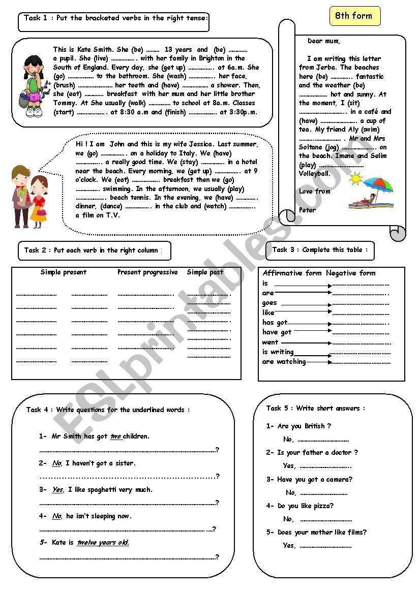 a worksheet to review tenses for elementary students