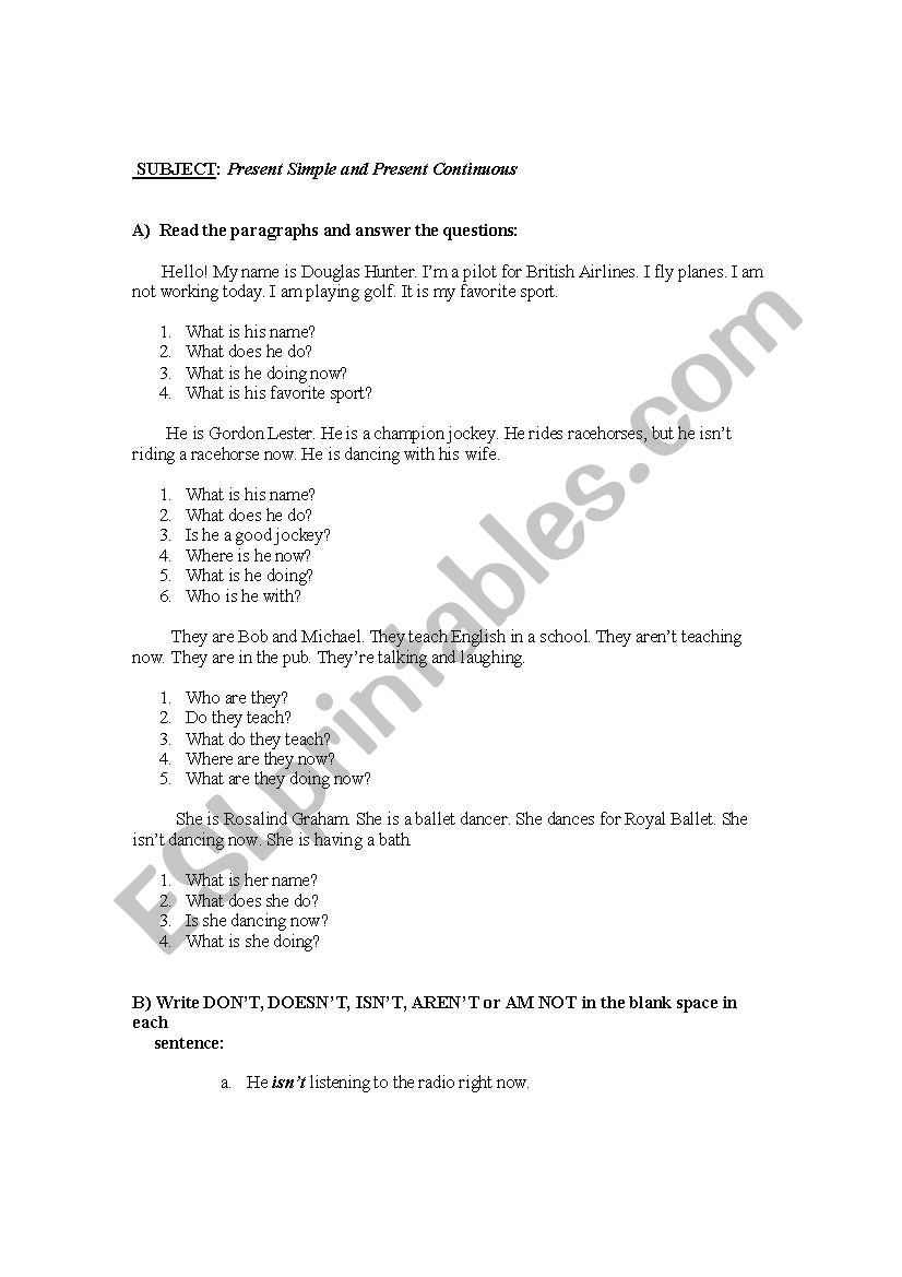 grammar exercise worksheet