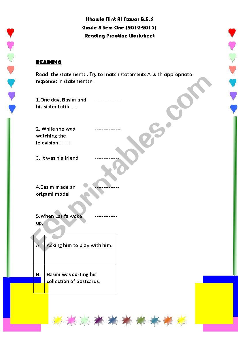 reading activity worksheet