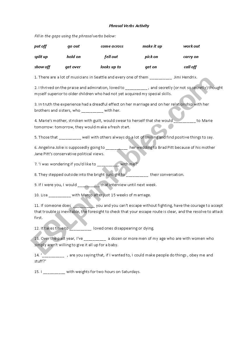 Phrasal Verbs Exercise worksheet