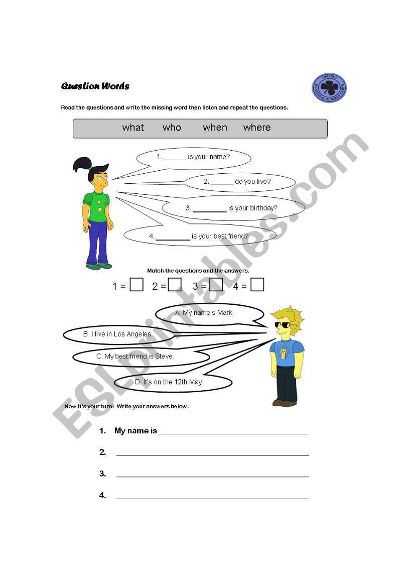 Question Words worksheet