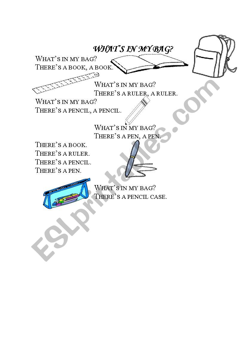 What´s in my bag? - ESL worksheet by solveiga