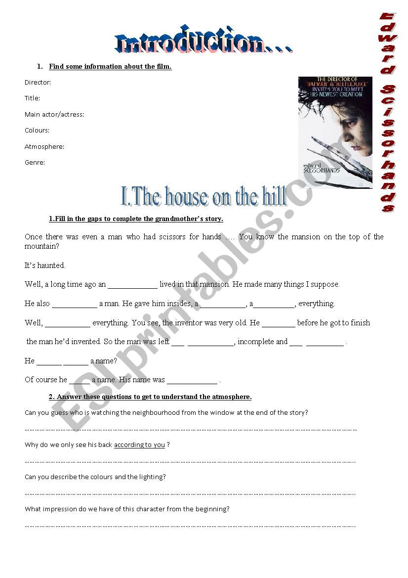 Edward Scissorhands worksheet